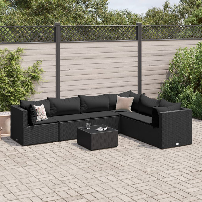 Ensemble de patio 7 pièces avec coussins en polyester gris Latitude Run®, 6, Noir, Noir, noir, noir, noir
