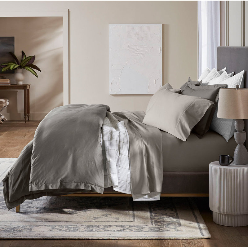 Percale Hemmed Sheet Set, King Sheet Set with 2 King Pillowcases, Pewter
