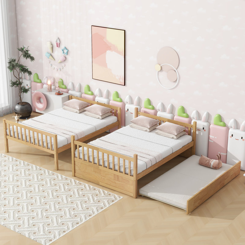Sotion Kids Bunk Bed with Trundle, Full Over Full, Natural