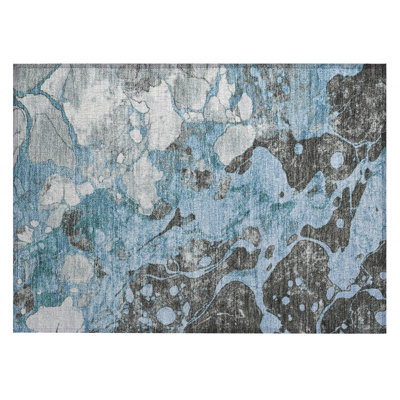Machine Washable Indoor/Outdoor Xhevrie Blue Rug