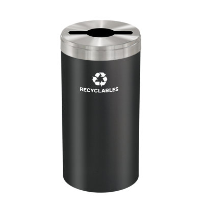 Récipient de recyclage Glaro RecyclePro Value pour recyclage mixte - 23 gallons - Corps noir satiné / couvercle en aluminium satiné