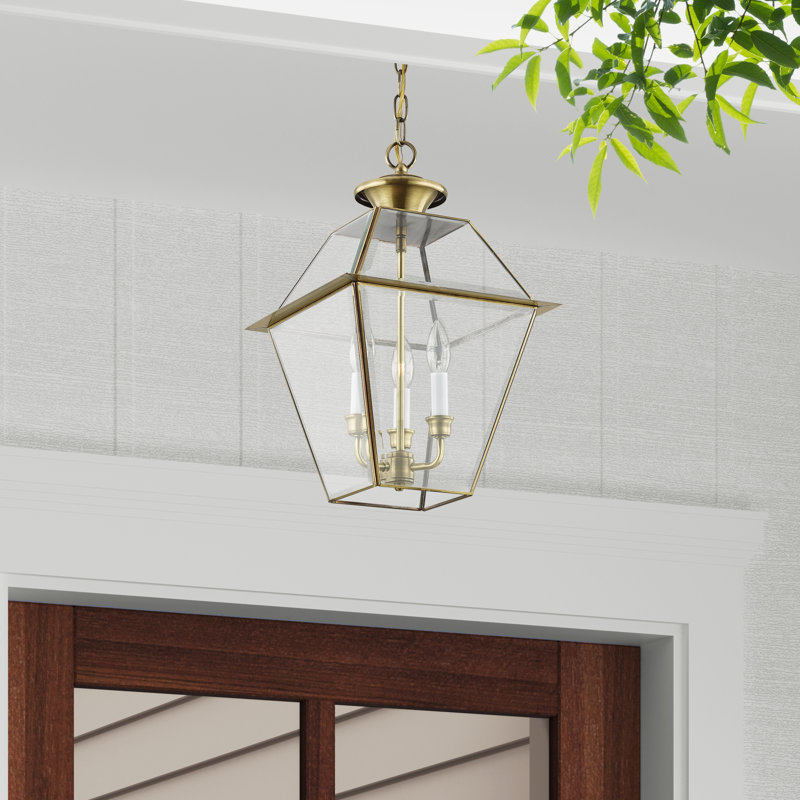 Luminaire suspendu Amiree, Laiton antique, H 14 po x l 9 po x P 9 po