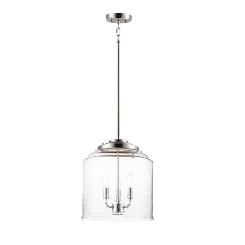 Luminaire suspendu en acier 3 lumières Nunez, Nickel satiné