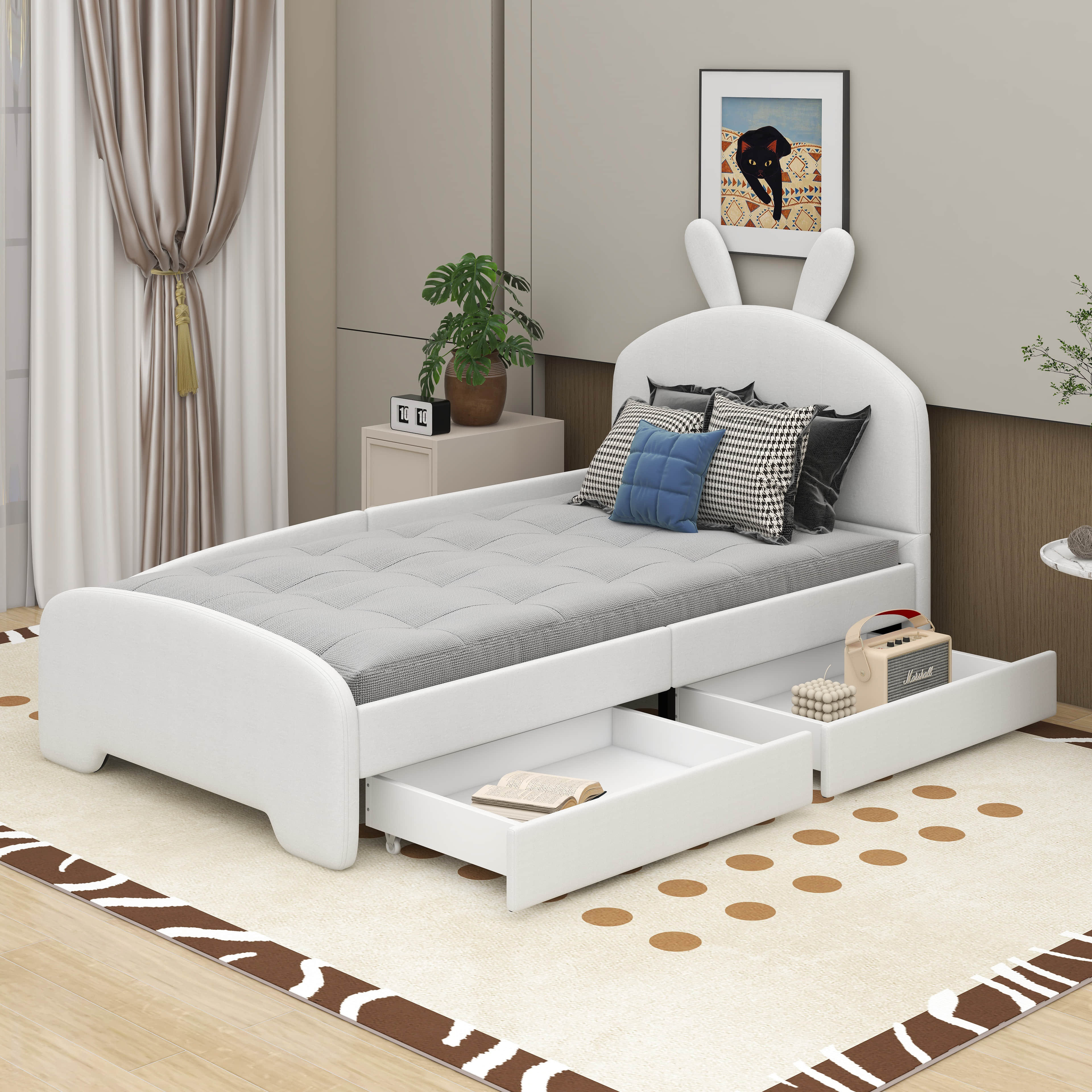 Ophelia & Co. Twin Size Upholstered Platform Bed With Cartoon Ears ...