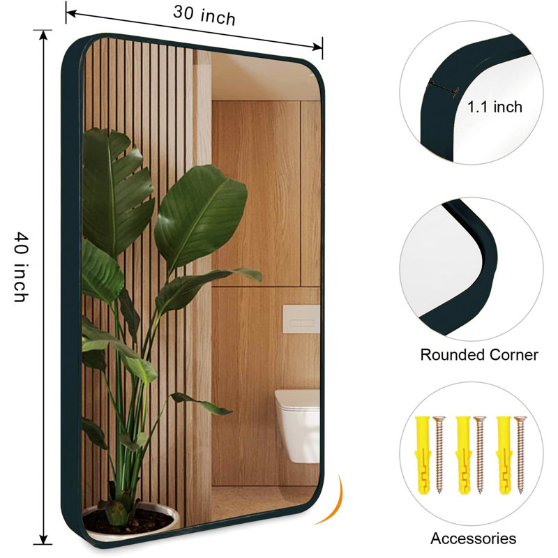 Miroir rectangulaire pour salle de bain, 40 po x 30 po, Noir