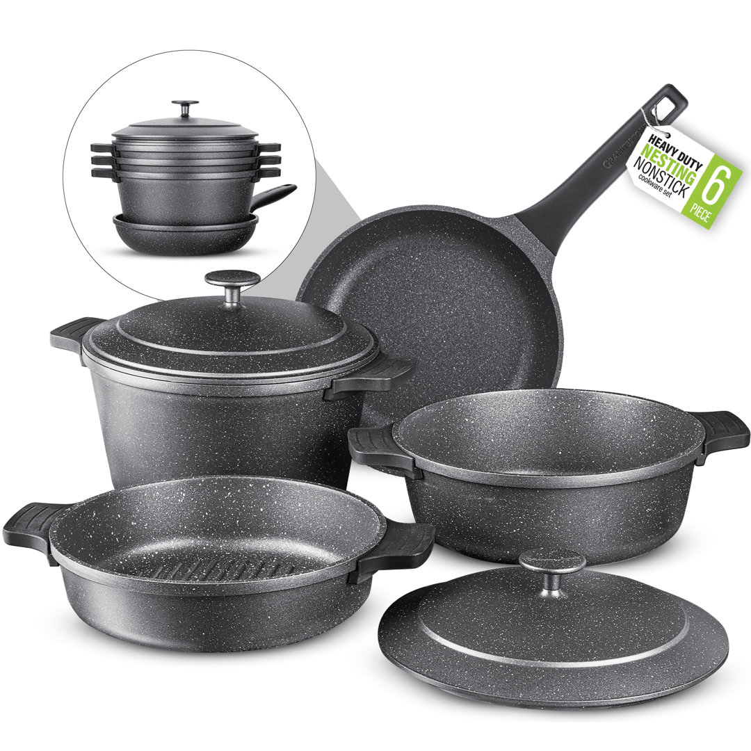Granitestone Diamond 6 PC Nonstick Heavy Duty Nesting Pots Cookware Set Granitestone