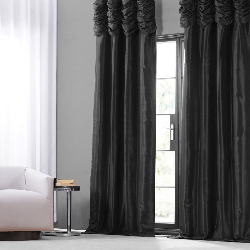 Ryker Ruched Solid Faux Silk Taffeta Room Darkening Curtains for Bedroom & Living Room Curtains - Single Panel Drapes