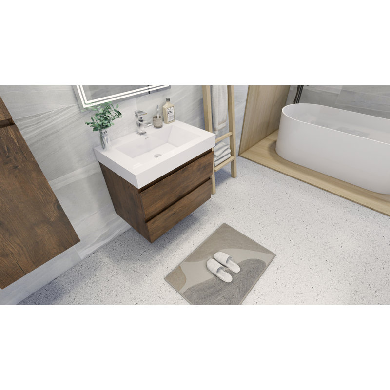 Arieyanna Single Bathroom Vanity with Wood, Acrylic Top, Rosewood
