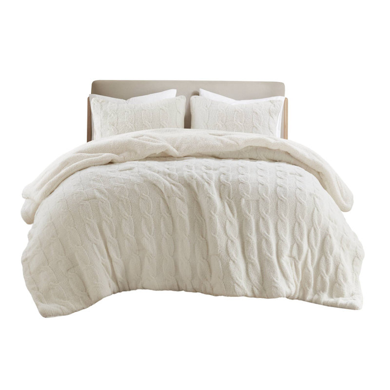 Luxurious Chenille Bedding Sets, Ivory Cable Knit, Cozy Bedroom Essential