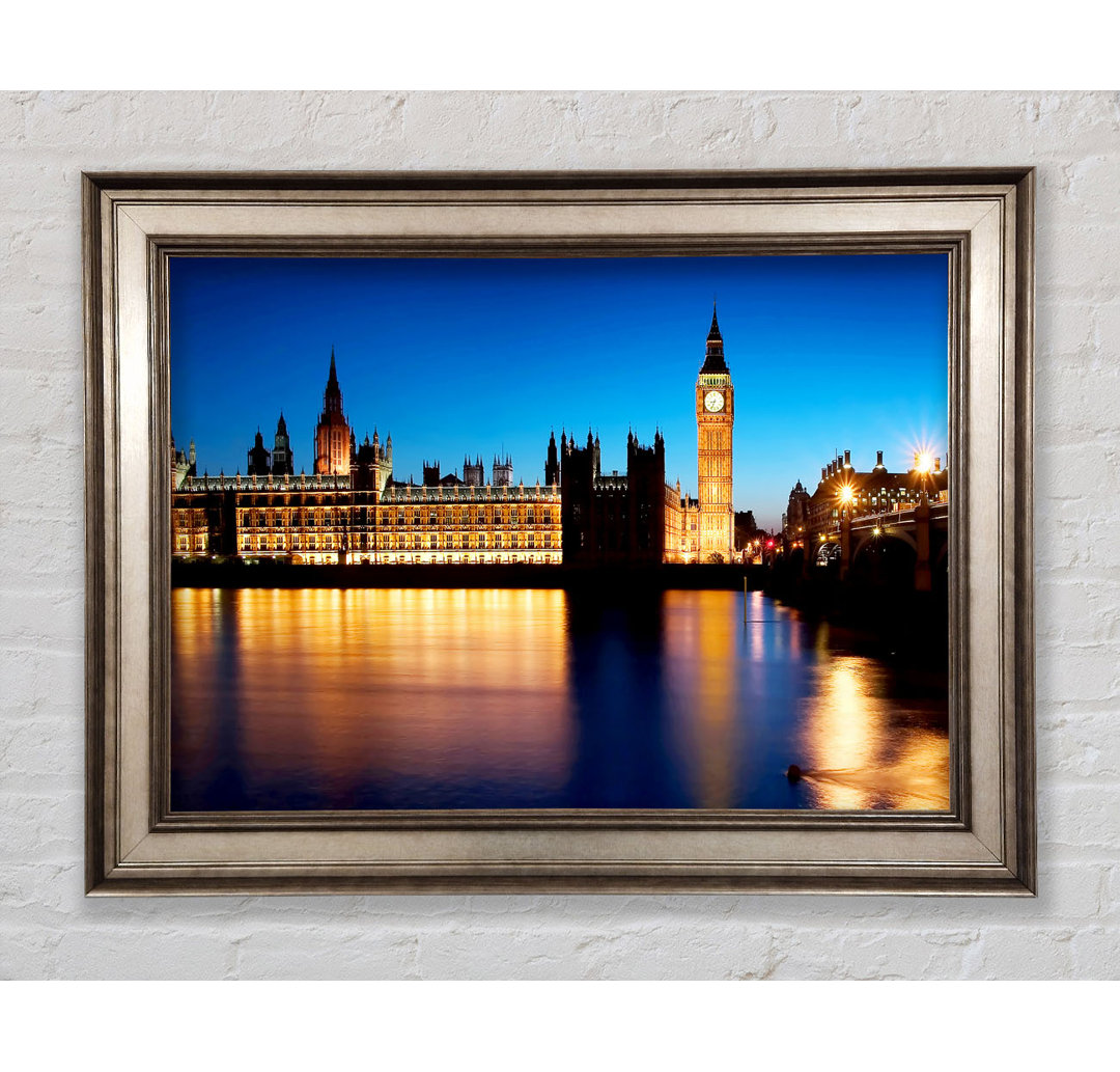 London Houses Of Parliament Night Reflections - Einzelner Bilderrahmen Kunstdrucke