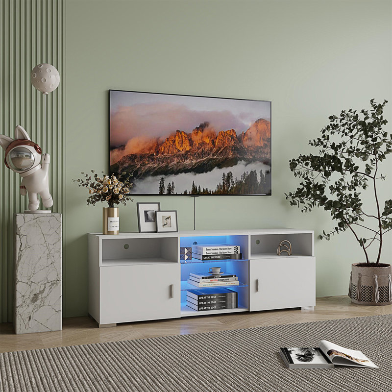 TV Stand For 32-60 Inch TV, Modern Television Table Center Media Console With Drawer And Led Lights, Matt Entertainment Center For Living Game Room Bedroom.