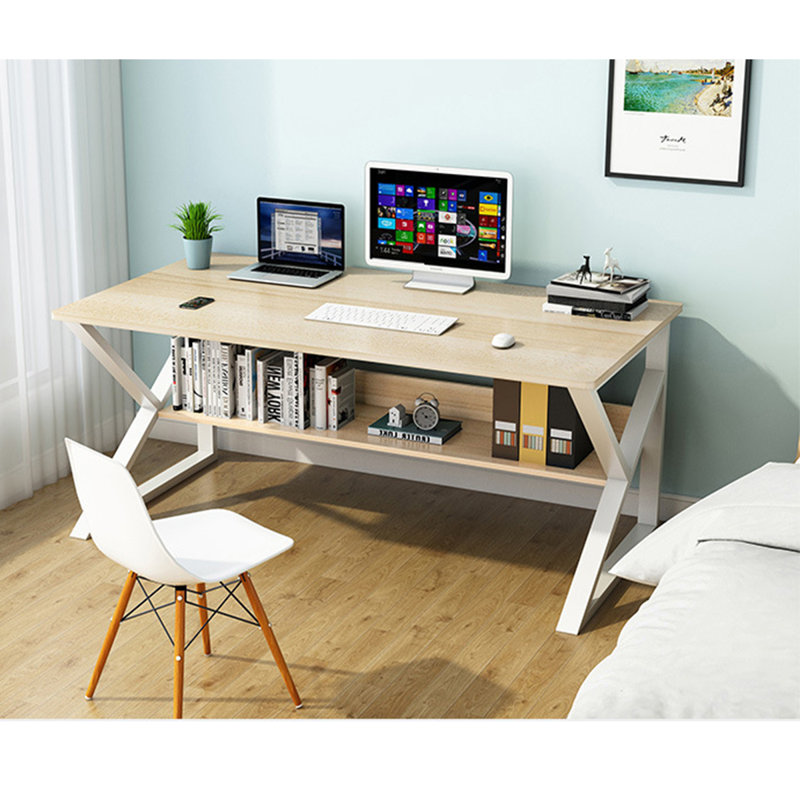 Slesh Metal Base Writing Desk, Beige/White