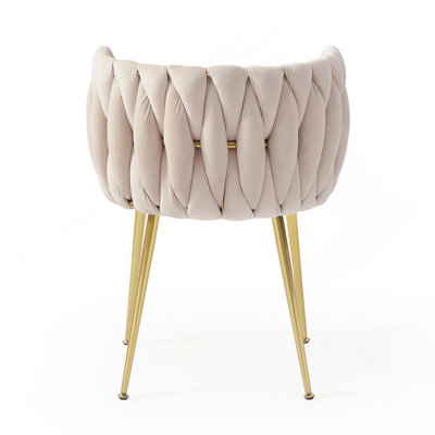 Modern Velvet Dining Chairs Set Of 2, Upholstered Woven Dining Chair With Golden Metal Legs, Upholstered Dining Chairs For Dining Room, Kitchen, Vanity, Living Room