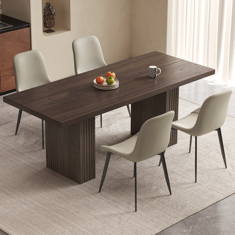 66.93" Mid-Century Rectangle Brown Dining Table Set with 4 Chairs for Kitchen, Bar, Living Room, 5 Pieces: Table, 4 Chairs