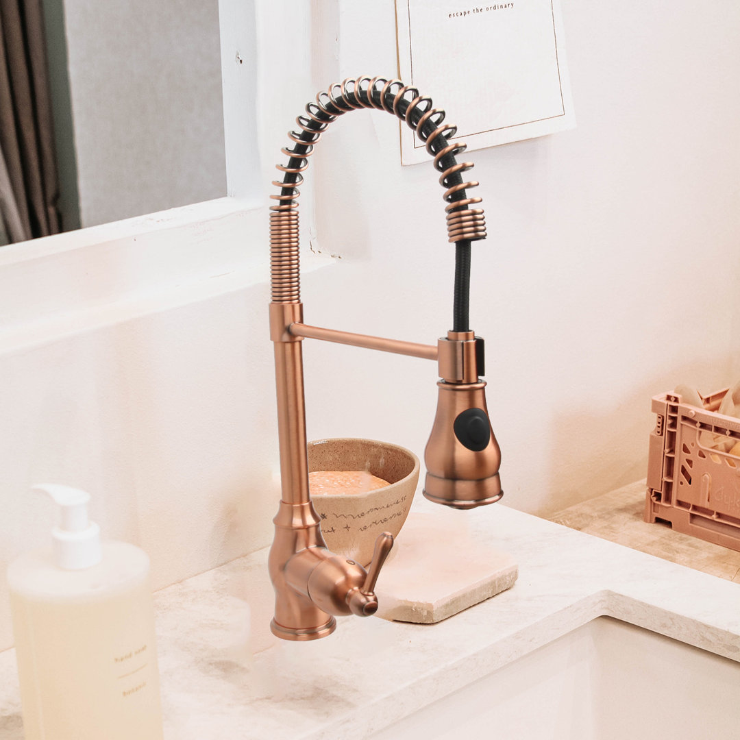 Spring Single Handle Copper Kitchen Sink Faucet Nauxus