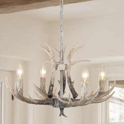 Lustre 4 lumières en fausse ramure rustique avec chaîne réglable