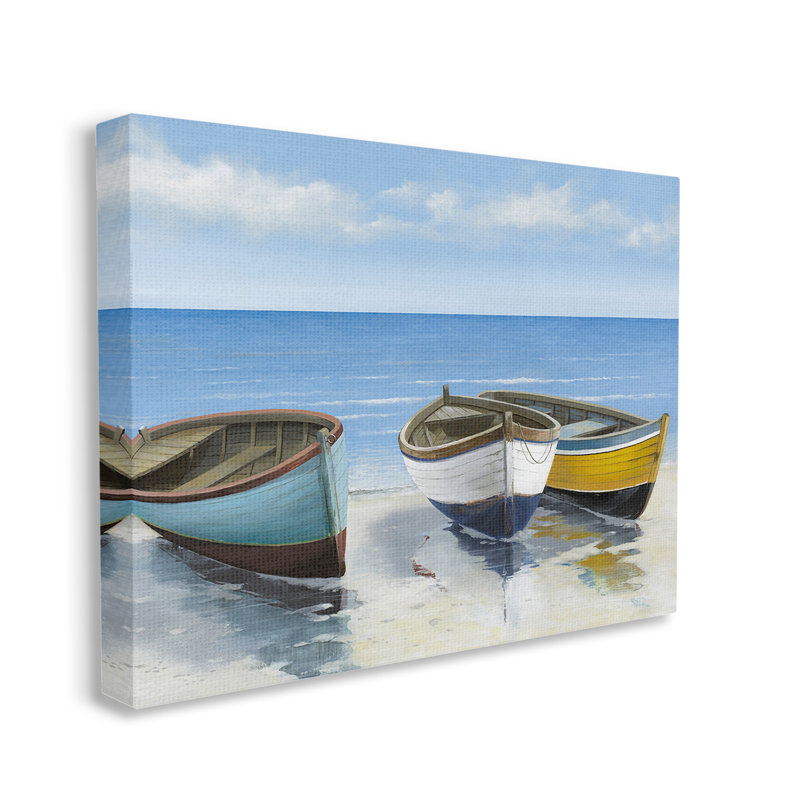 "Coastal Row bateaux On Shore" par Max Maxx sur toile, H 20 po x l 16 po