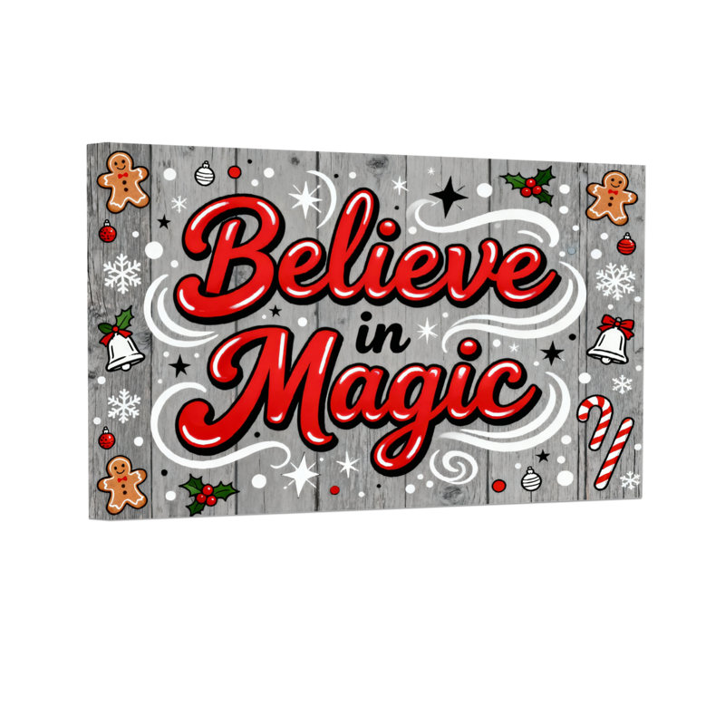 Christmas Believe In Magic Christmas Pattern Print, 24" H x 36" W