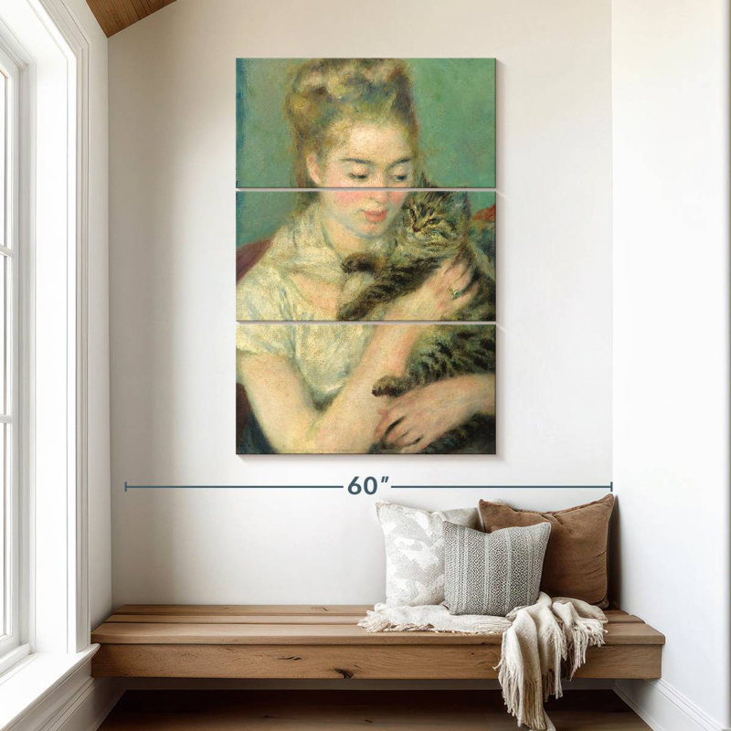 Femme Leisha avec un chat, H 50 po x l 32 po