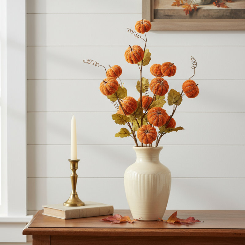 Ensemble de six mini gerbes de citrouilles orange et vertes