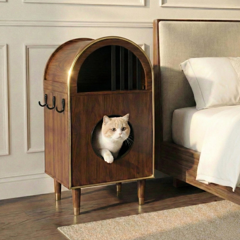 Enceinte de lit pour chat avec lit de luxe à 21 niveaux pour deux chats, conception moderne en arche et structure en bois massif