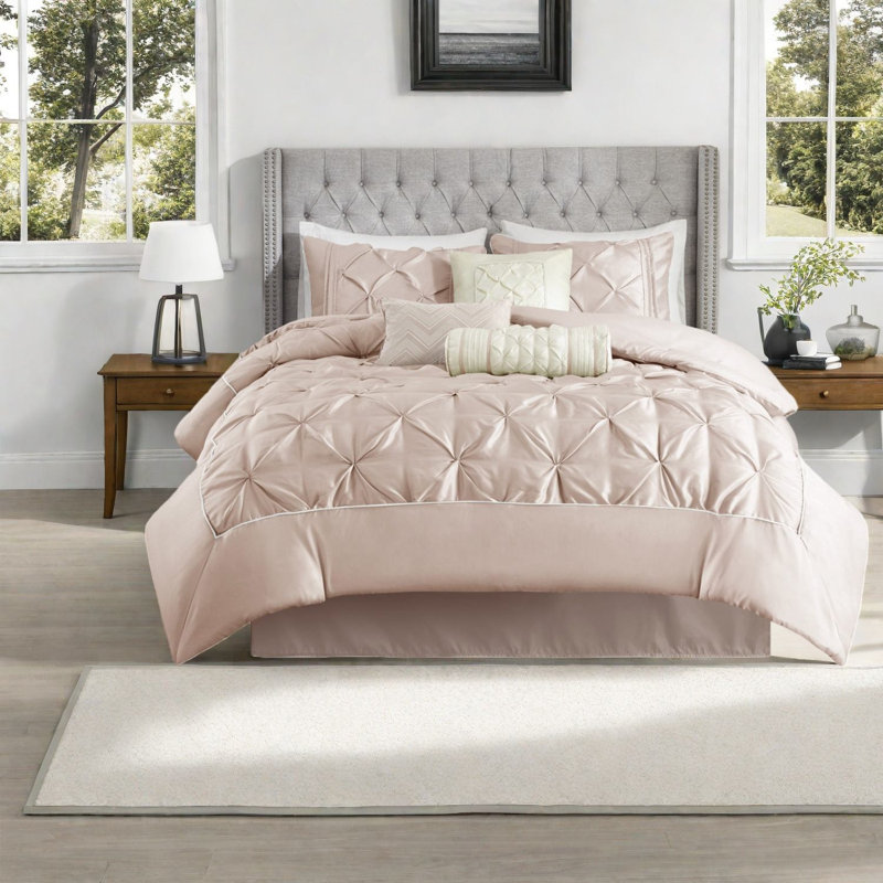 Elegant Blush Bedding Set, Polyester Comforter, Hypoallergenic Style