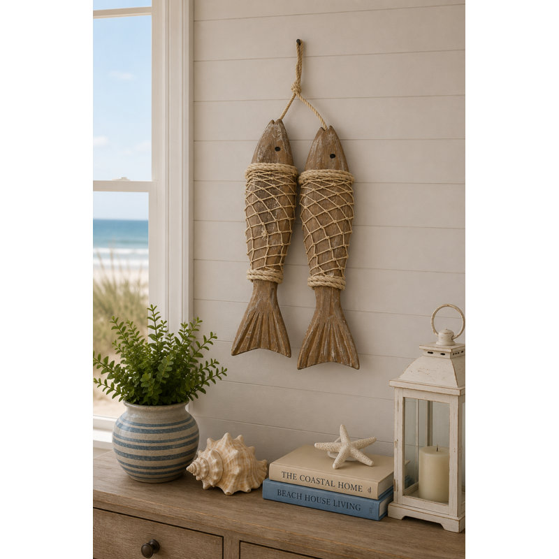Décoration murale poisson suspendu en bois