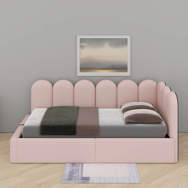 Lit de jour simple rembourré avec rangement, Rose