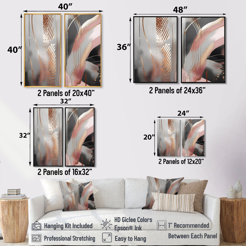 «Rose Rosegold Circle Complexity I», art mural moderne bleu, Noir, H 36 po x l 48 po, Impression encadrée flottante