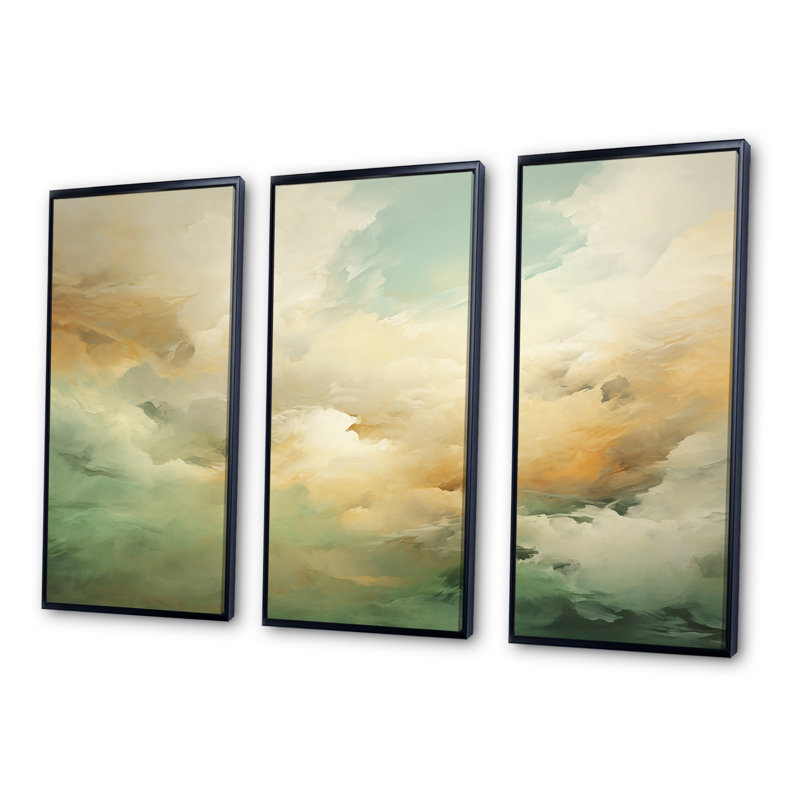 Ensemble de salon mural Elegant Sky Whispers II, Cadre flottant noir, H 32 po x l 48 po x P 1 po