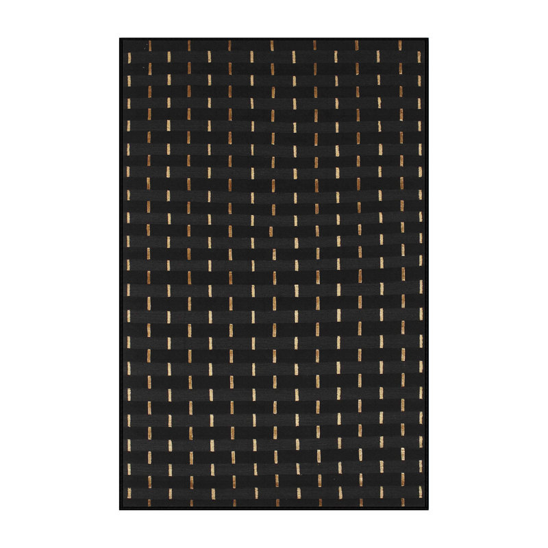 Tapis noir abstrait en coton tissé à la machine, Rectangle 4 pi x 6 pi
