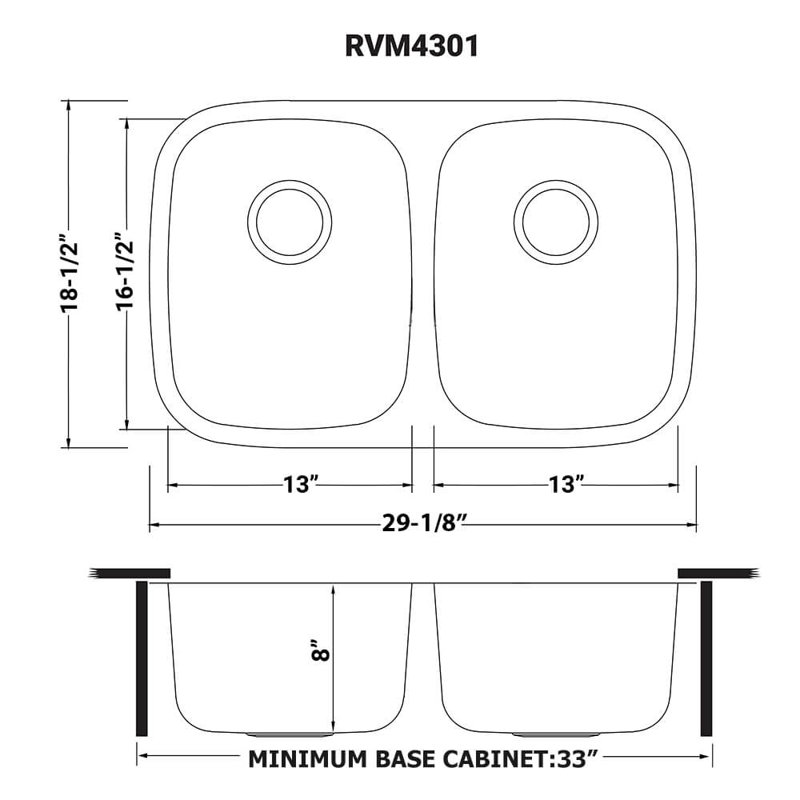 Ruvati 29-inch Undermount 50/50 Double Bowl 16 Gauge Stainless Steel Kitchen Sink
