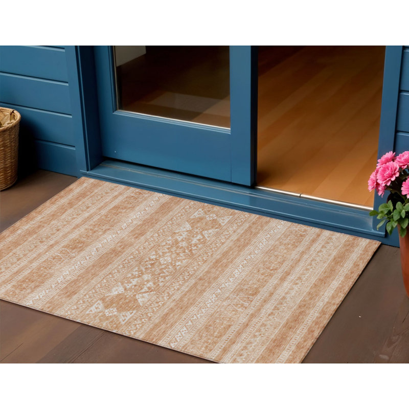3' X 5' Copper And Ivory Southwestern Washable Indoor Outdoor Area Rug
