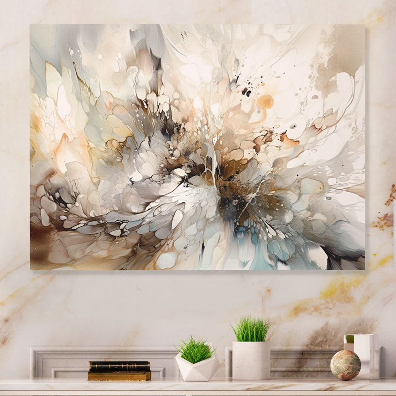 White And Grey Geometric Depths I - Modern Geometric Wall Art Living Room, Wrapped Canvas, 34" H x 44" W, No Frame