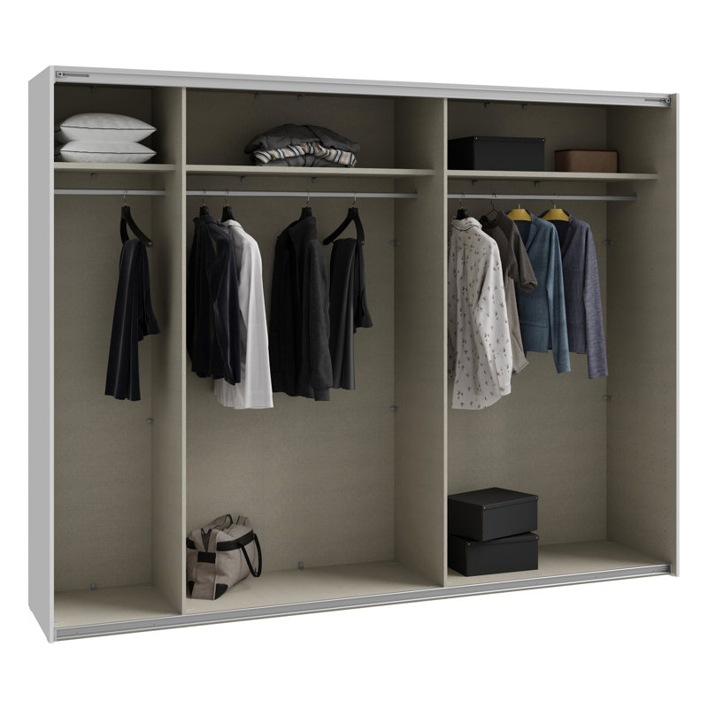Modern Wardrobe with 2 Sliding Doors, Engineered Wood, White, Satin Black, 210.5cm H x 269.8cm W x 62.9cm D