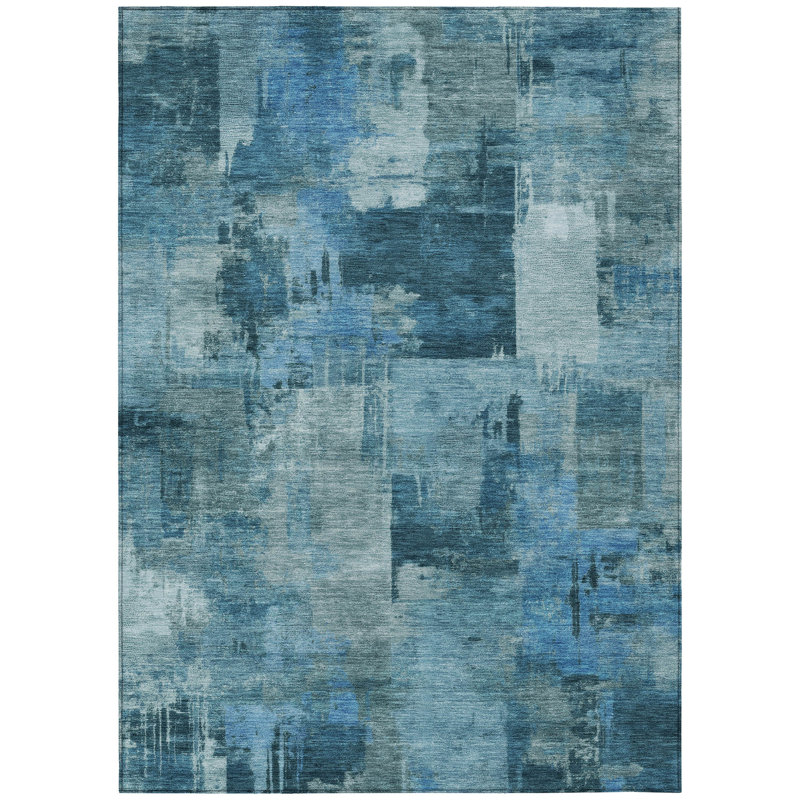 Machine Washable Indoor/Outdoor Xhevrie Blue Rug, Rectangle 5' x 7'6"
