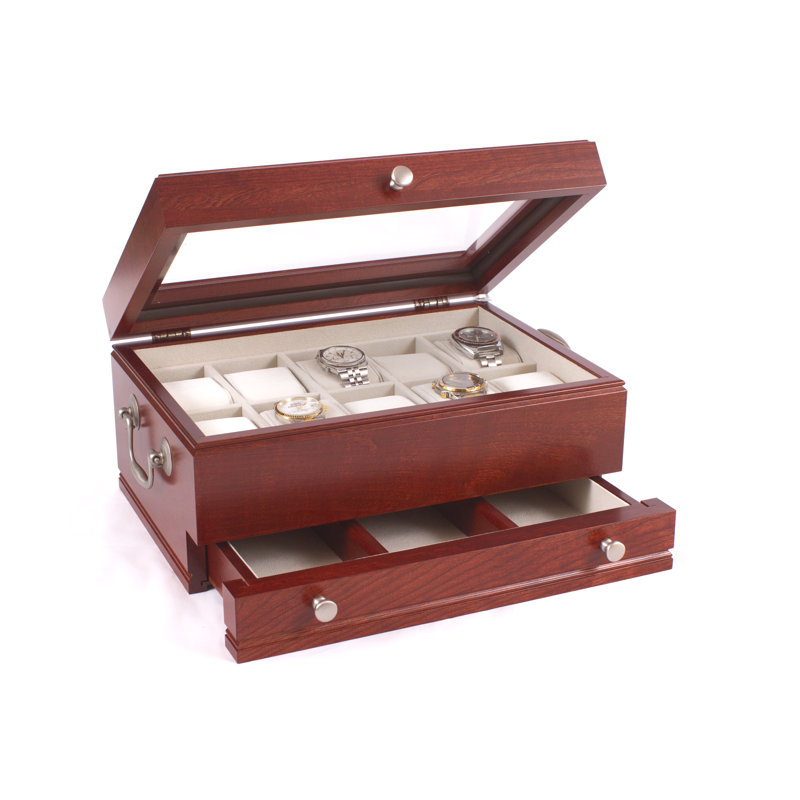 Wood Watch Box + Drawers, Heritage Cherry