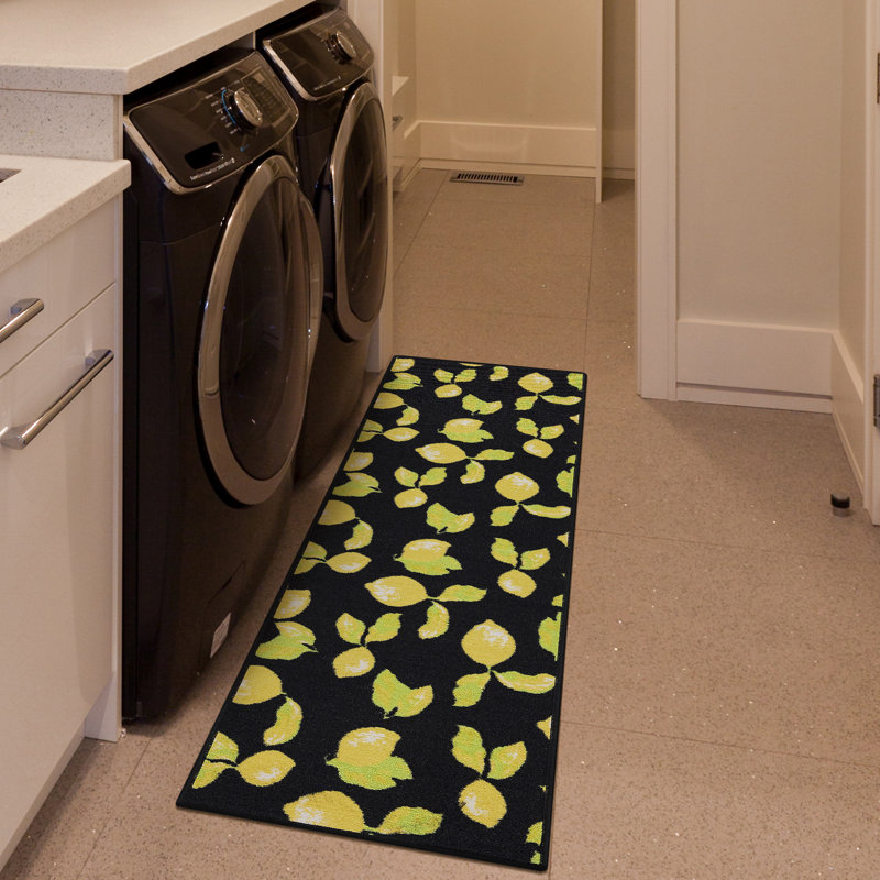 Lemon Kitchen and Bathroom Mat, Black