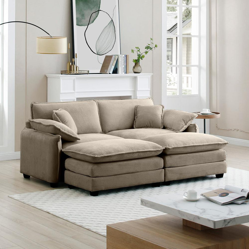 Two-Seater Theater Sofa  With 2 Footrest For Small Living Spaces, Tan