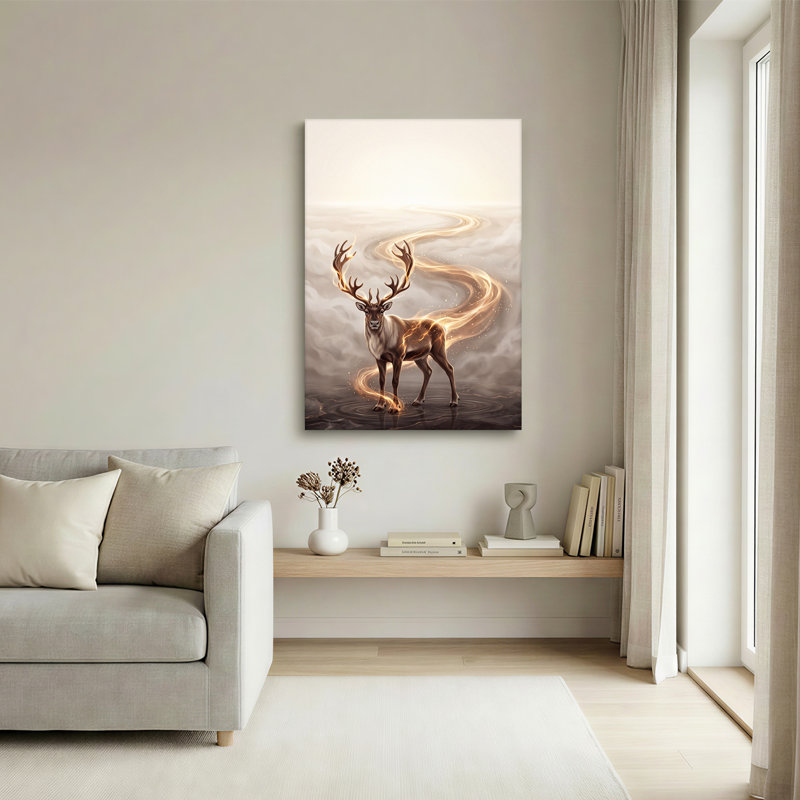 «Glowing Deer In Swirling Golden Mist», art mural sur toile, H 30 po x l 20 po