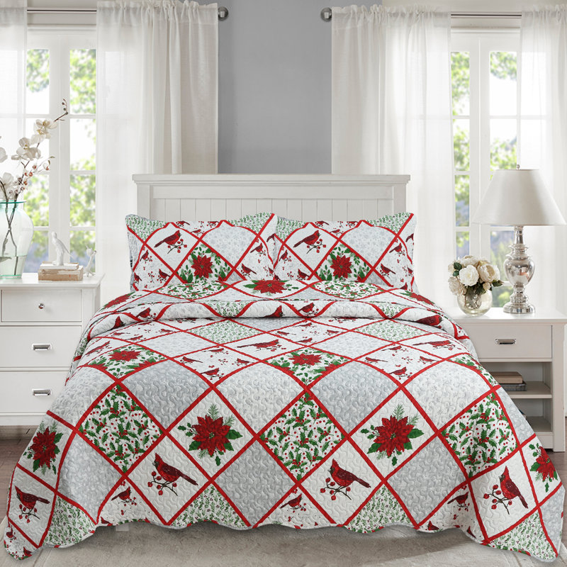 King Size Red and White Microfiber Reversible Quilt Set