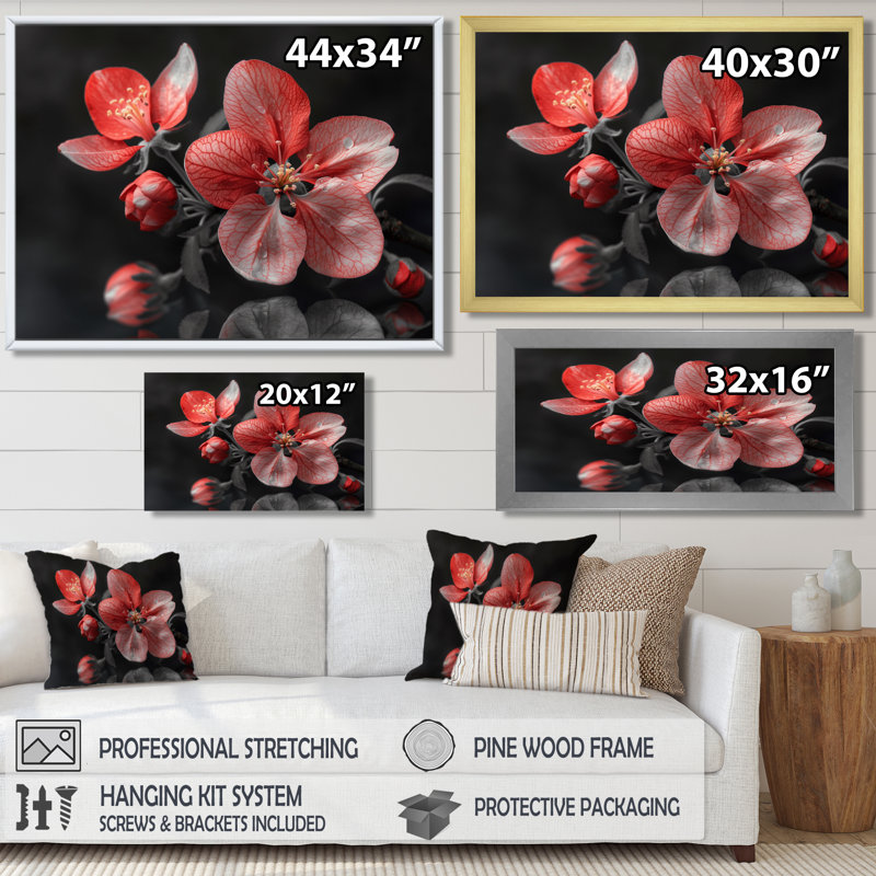 Geib - Fleur de pommier, art mural, salon, Cadre flottant noir, H 16 po x l 32 po x P 1 po