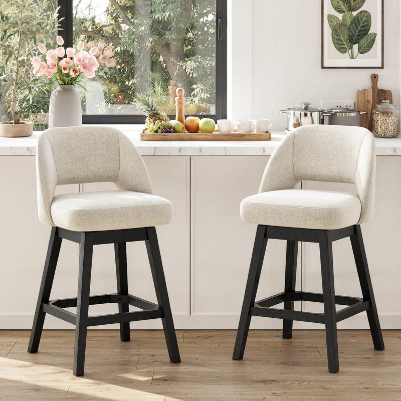 Waldwick Swivel Upholstered Counter Stool with Solid Wood Frame, Beige