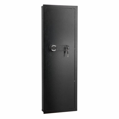 Wall Safe, 4-Tier Hidden Wall Mounted Gun Safe with Password & Key, Q235 Cold-Rolled Steel In-Wall Box with LED Lighting, 3 Adjustable Shelves & Key Holders for Money, Jewelry, Passport, Black