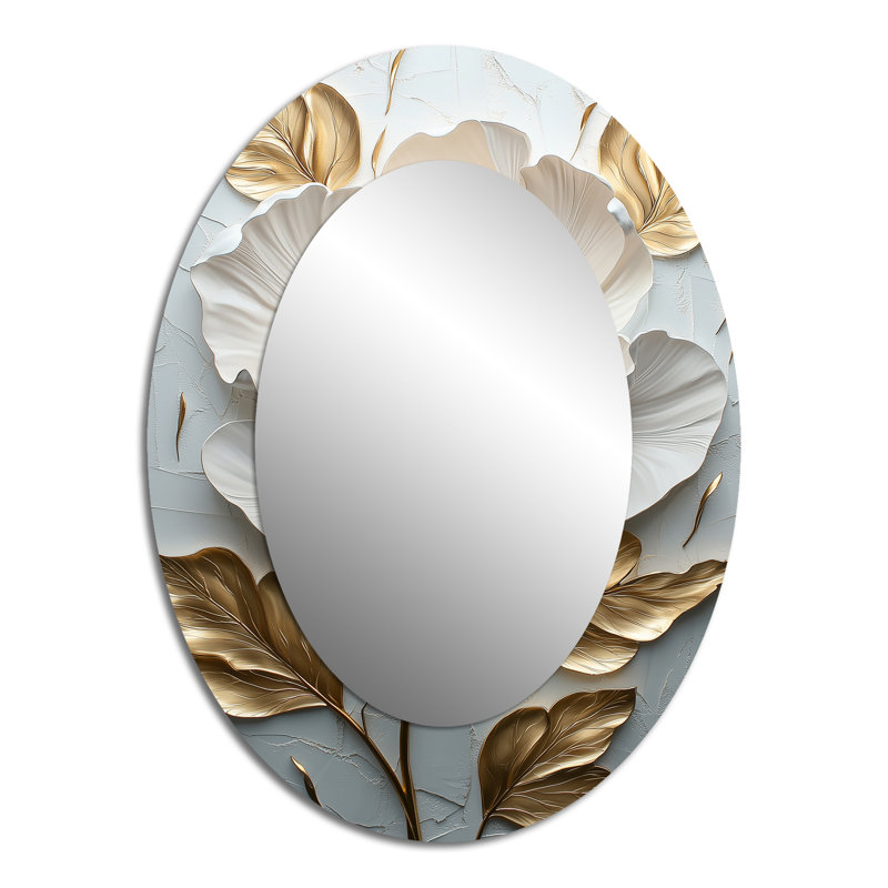 Pivoine florale en miroir doré et blanc IV, 40 po x 30 po