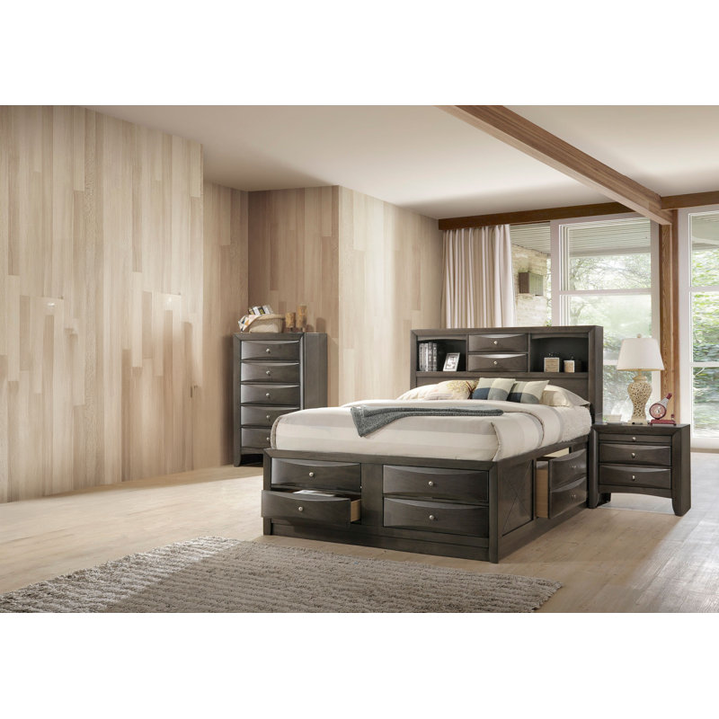 Ensemble de chambre avec lit plateforme de rangement Rodnell 4-2_Kathlyn, Très grand, gris
