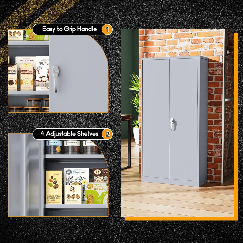 Dark Gray Lockable Office Cabinet with Adjustable Shelving