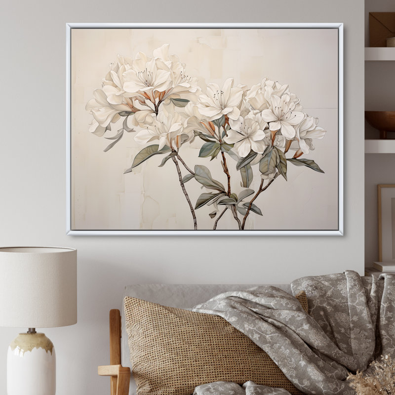 Rhododendron sobre et sobre, H 30 po x l 40 po x P 1,5 po, Cadre flottant blanc