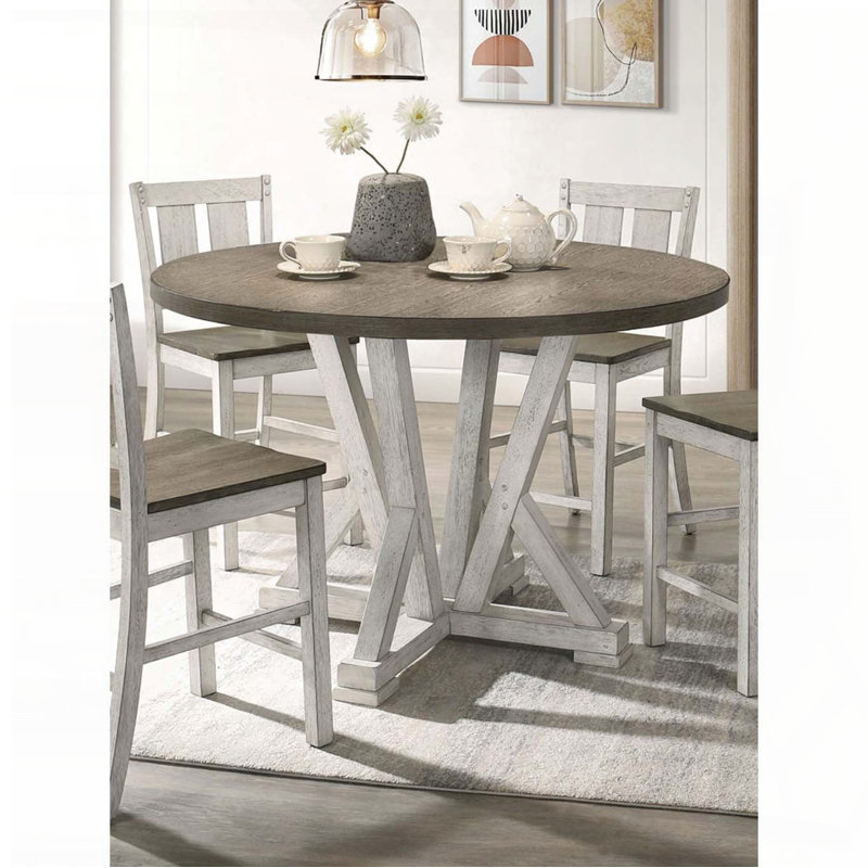Rustic Counter Height Round Table – Two-Tone Antique White & Ash Brown
