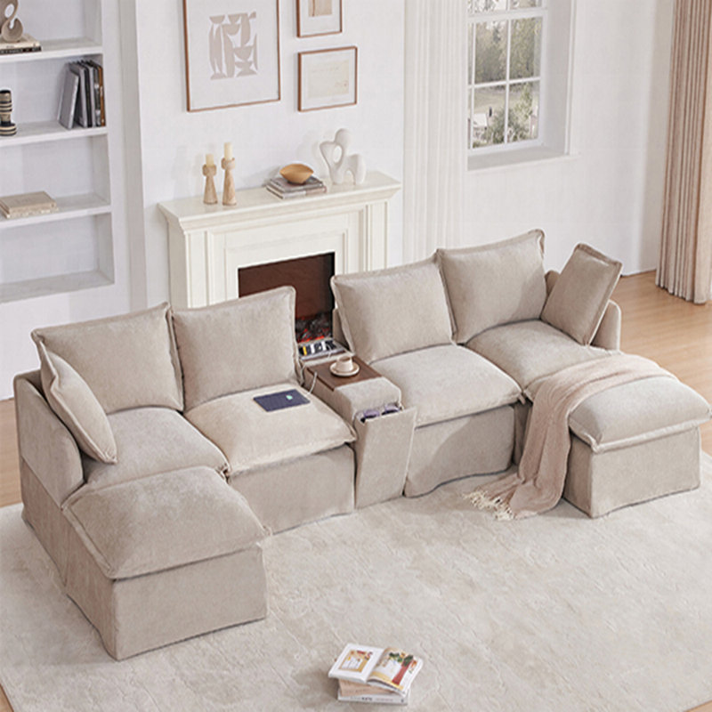 Canapé surdimensionné en chenille avec chargeur USB, Kaki
